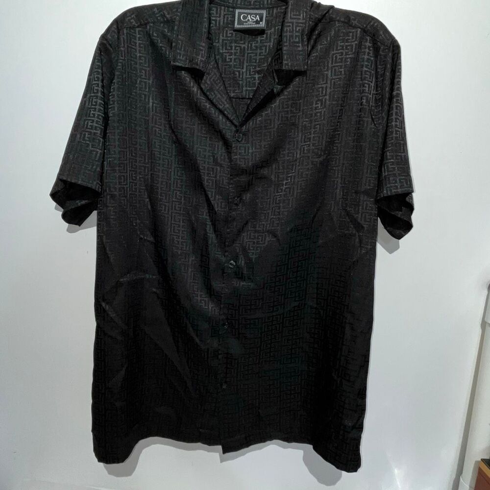 Casa Moda Couture Men's Black Geometric Short Sleeve Button Up Shirt Medium